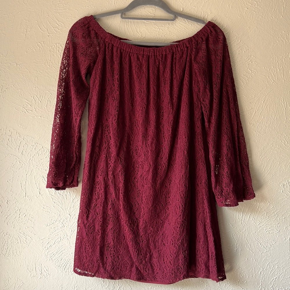 Maroon Lace Off the Shoulder Tunic